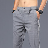 牛狼谷春夏英伦条纹商务西裤男士休闲裤直筒修身弹力格子休闲长裤子 1912条纹浅灰色 31