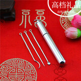 众福缘 银挖耳勺剔牙牙签牙钩掏耳勺扣耳勺随身便携套装送爸爸长辈 螺纹3件套+1支筒