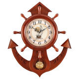 枫叶（MapleLeaf） 欧式船舵创意实木挂钟家用摇摆简约艺术石英钟客厅现代装饰时钟 7026板栗色-国产