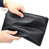 稻草人手包男士真皮新款薄款信封包软皮头层牛皮大容量手拿包手抓包男包 黑色-26*1*16CM