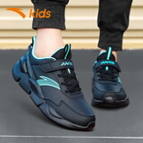 安踏男童运动鞋夏季革面大童防水6-16岁小学生跑步鞋子 黑绿 37 内长23.5cm
