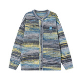 F426国潮美拉蓝宽松油画色渐变开衫毛衣 蓝绿色 S