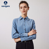 纳维凯尔意大利小帆船女士全棉长袖衬衫灯芯绒修身衬衣2333003506 蓝 L 
