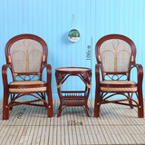 滕工巧匠 阳台真藤椅三件套茶桌椅休闲藤编腾椅子茶楼办公客厅家用二椅一桌靠背腾椅子藤制品 富贵红花边椅2把+高档圆茶几