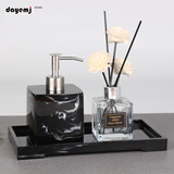 大业·美家酒店洗手液瓶子按压瓶浴室液体空瓶子高档分装瓶大理石纹理皂液器 水墨黑400ML（三件套）