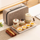 瓷牌茗茶具（cipaiming teaset）旅行茶具套装户外便携式陶瓷快客杯一壶四杯办公室功夫茶壶泡茶 白古茗1壶4杯+罐盘包办公杯+巾夹