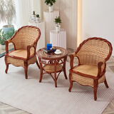 少泉藤椅子三件套  阳台桌椅组合 腾编靠背椅 藤木椅室内客厅休闲办公 组合三件套（配60茶几）