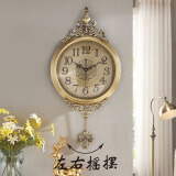 迪高新中式欧式挂钟装饰时钟表客厅挂墙上挂表美式吊钟复古实木摇摆钟 金色