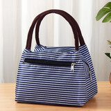 畅印防泼水牛津布女包多功能妈妈手提小布包便当包饭盒袋休闲帆布包 蓝色条纹 小号