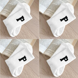 幂探袜子女男中筒ins潮流秋冬季新款外穿百搭学生P字母跑步运动休闲袜 【4双装】全部白色 薄款(均码)