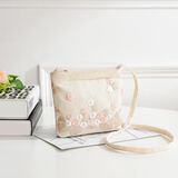 畅印 女士单肩包迷你斜挎包小包包帆布绣花包学生韩版小清新软布包女包 粉色小花常规版