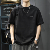 勒普莱纯棉短袖t恤男夏季潮牌美式休闲百搭打底衫青年半袖宽松大码体恤 黑色 M 【建议105斤-120斤】