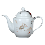 盛天下 景德镇陶瓷青花瓷小茶壶釉中彩过滤泡茶单壶小号功夫茶具手抓壶 秋赋-650ML