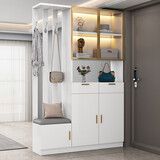 沐希拓鞋柜门口一体柜大容量入户进门客厅鞋柜坐凳衣帽架一体玄关隔断柜 柜体长度120cm暖白色【左边凳】