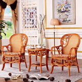 尤立藤椅三件套阳台桌椅茶几组合室内椅单人椅子藤制客厅藤会客洽谈椅 2椅+1茶几组合(蜜糖色配坐垫)