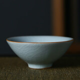 仟源汇（Qianyuanhui）米黄汝窑功夫茶具茶杯子主人杯单杯女开片品茗杯单个汝瓷茶碗陶瓷 泊彩汝窑斗笠杯-主人杯