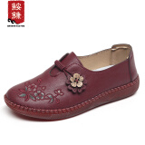 鮟鱇老北京布鞋女春秋中老年单鞋软底牛筋底妈妈鞋78806 红色 35 