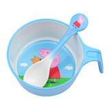 五和（WUHE）辅食碗儿童餐具宝宝吃饭碗卡通带手柄婴幼儿碗耐树脂食品级防烫 小猪佩奇单柄碗400ML+勺子