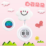 乐心（HIIN）护士表女怀表医生用挂表胸表口袋便表学生考试表可伸缩手表夜光男 弹力大屏护士白胶白云