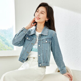 梵希蔓高腰茄克复古牛仔夹克外套女2025春秋新款宽松百搭开衫上衣 70672 浅牛仔蓝色 S