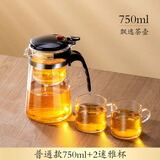 天喜（TIANXI）玻璃茶壶泡茶壶飘逸杯茶具套装大容量茶水分离水杯泡茶杯过滤茶壶 750ml+2小茶杯