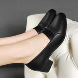 品牌断码特价真皮单鞋女中跟2024春秋新款浅口粗跟软皮妈妈 黑色 37