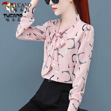 啄木鸟（TUCANO）衬衫女衬衣女2022 碎花雪纺长袖秋装新款洋气打底上衣百搭时尚时尚潮 粉色（长袖） XL_（建议110-120）