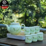 连山阁 陶瓷泡茶壶带过滤网内胆大号容量家用茶具单壶冲茶器杯子套装 升级玉兰花陶瓷内胆一壶六杯+白色如意盘