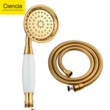 科德林（Ciencia） 铜金色陶瓷增压手持花洒套装欧式仿古莲蓬头电话式喷头 B款 金色喷头+软管