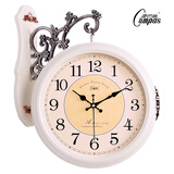 康巴丝（Compas）双面挂钟欧式石英钟挂表客厅餐厅摇摆时钟表摆钟钟表 1062白色
