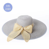 维捷夫遮阳帽女士太阳帽夏天沙滩大沿帽子折叠防晒草帽女 灰色米带