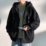 舍里甲人杏色开衫外套男士春秋冬季新款加厚休闲连帽卫衣男生拉链宽松上衣 黑色【常规款】 M  建议80-100斤