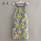 茶光（CHAGUANG）可爱小清新纯棉帆布围裙女夏季薄款透气围腰洋气韩版时尚 背带帆布纯棉（油画黄）
