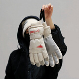 目丸冬天防寒保暖户外骑行休闲保暖滑雪手套加绒防水触屏防丢护腕男女 米色-女款