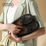 OZZEG澳洲豆豆鞋女平底单鞋春夏季透气真皮休闲鞋软底防滑孕妇鞋一脚蹬 黑色 39