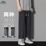 顶峰保罗（Dingfengbaoluo）复古水洗牛仔裤男做旧刺绣抽绳宽松阔腿直筒休闲DFS819黑灰XL