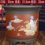 oeny紫砂花盆透气防烂根特大号口径种树种菜高颜值大花盆陶瓷花盆批发 红色泥绘高直筒特大号 紫砂