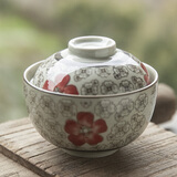 和风四季浅田釉下彩陶瓷碗日式餐具家用盖碗汤碗蒸碗泡饭碗餐厅摆台餐具 4.5英寸小号红富贵盖碗(单个)