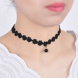 佩川  原宿复古简约短款女锁骨链项圈蕾丝颈带脖子饰品气质项链配饰 黑珠款