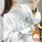 尚涛卫衣女宽松连帽2025加绒加厚学生女装新款时尚外套女上衣打底衫 加绒白色 2XL 建议100-125斤