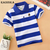 Radinka2025夏新款92棉洋气韩版童装男童短袖儿童T恤中大童Polo衫上衣CXT  9029宝蓝白 140 cm =18码