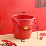 甲东里塑料家用大号红色乔迁新居结婚用品红桶加厚喜桶水桶手提陪嫁米桶 喜庆红中号水桶