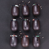 宅货 紫砂茶叶罐陶瓷迷你小号茶罐铁观音装茶叶盒便携迷你旅行存储密封罐家用办公 2紫砂小茶罐(9个装-字画款)