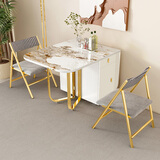 洛兰（Rou-lon）可折叠餐桌椅组合家用小户型轻奢岩板餐桌简约长方形方桌伸缩饭桌 【潘多拉岩板面】1桌+4椅