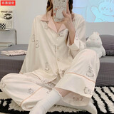 依善屋舍冰丝睡衣女春秋季长袖2025年新款女士卡通夏季大码家居服薄款套装 HT888幸运兔双长 M (160) 码建议95斤以内