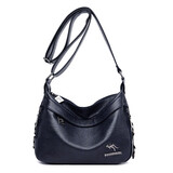 北狐真牛皮包包女中老年新款秋牛皮中年妈妈包软皮女神节单肩斜挎包 蓝色