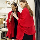 杭丝路真丝丝巾女纯色披肩桑蚕丝加大围巾沙滩巾妈妈生日妇女节礼物 红色(200*135CM大规格)