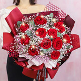 百花馆鲜花速递玫瑰花束生日礼物女士真花礼品送女友老婆同城配送当日达 【一生所爱】11朵红玫+满天星+尤加利|BB47