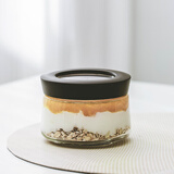 阿司倍鹭日本ASVEL隔夜燕麦杯玻璃密封罐储物罐奶粉罐茶叶罐厨房调料瓶 330ML矮款/黑色