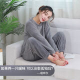 温影仙女暖暖裤女套装秋冬季加厚珊瑚绒毛绒保暖睡裤温影睡衣女家居服 猫咪灰-套装（无帽） 均码 适合80-130斤